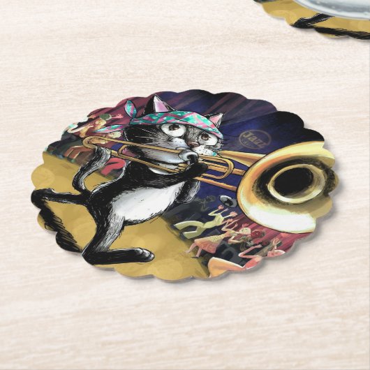 Kat die Trombone speelt Kartonnen Onderzetters (Gekanteld)