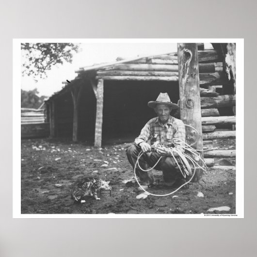 Kat die uit een koffieblikje eet poster (Voorkant)