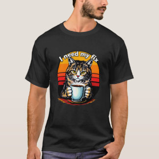 Kat die uit een koffiekopje drinkt, Grappige humor T-shirt