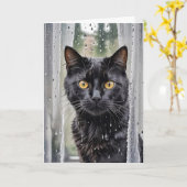Kat die uit een nat venster kijkt kaart (Gele Bloem)
