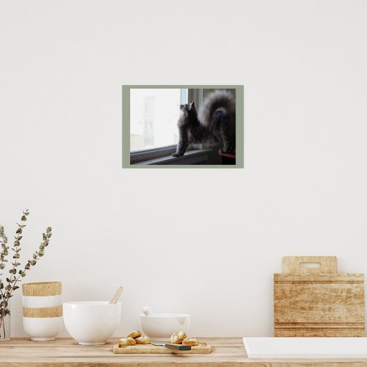 Kat die uit Venster kijkt Poster (Keuken)