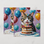 Kat die van Verjaardagstaart Acrylkunst geniet, Save The Date (Voorkant / Achterkant)