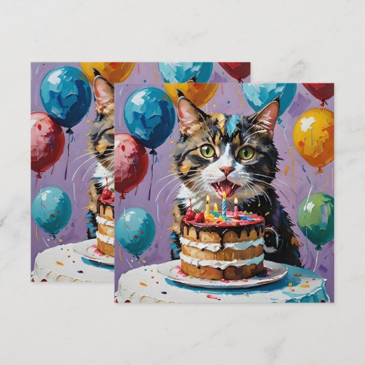 Kat die van Verjaardagstaart Acrylkunst geniet, Save The Date (Voorkant / Achterkant)