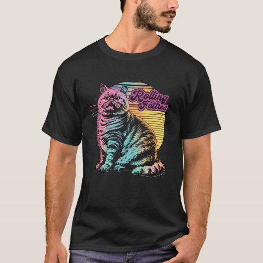 Kat die Vette Rolt Humor Meme T-shirt (Voorkant)