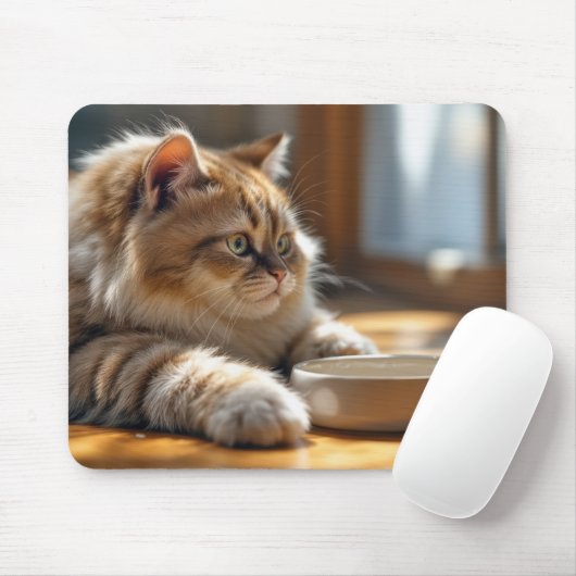 Kat die wacht bij een leeg gerecht muismat (Met muis)