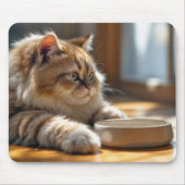 Kat die wacht bij een leeg gerecht muismat (Voorkant)