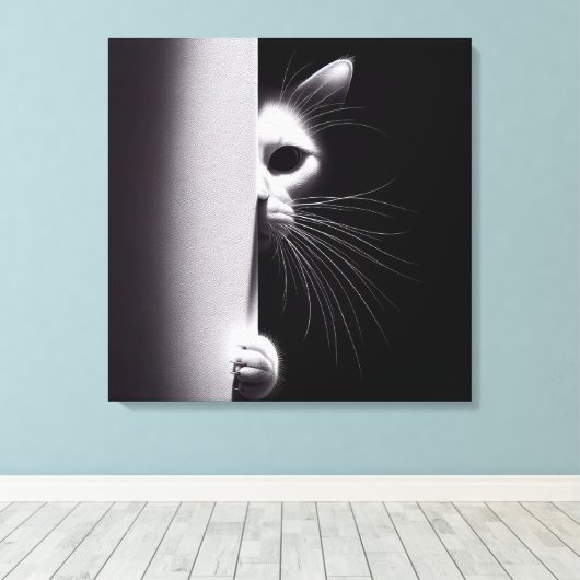 Kat die zich in schaduwen verbergt canvas afdruk (Insitu (Houten vloer))