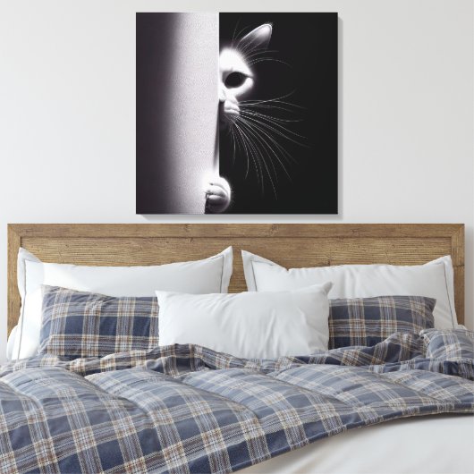 Kat die zich in schaduwen verbergt canvas afdruk (Insitu (Slaapkamer))