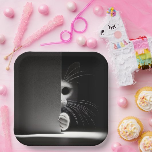 Kat die zich in schaduwen verbergt papieren bordje (Feest)