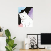 Kat die zijn poot schoonmaakt poster (Thuiskantoor)