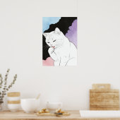 Kat die zijn poot schoonmaakt poster (Keuken)