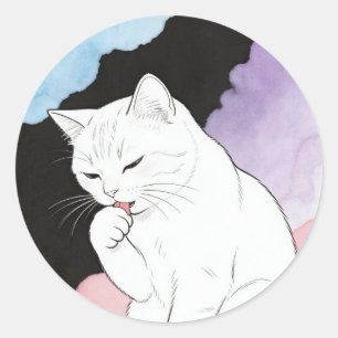 Kat die zijn poot schoonmaakt ronde sticker