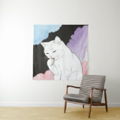 Kat die zijn poot schoonmaakt wandkleed (In situ)