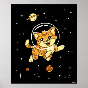 Kat dieren in de ruimte poster