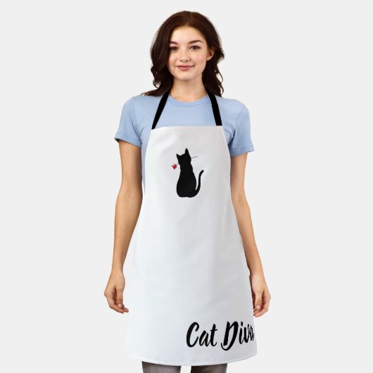 Kat Diva Zwart Silhouet Rood Rose Huisdier Plezier Schort (Gedragen)