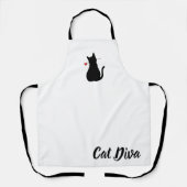 Kat Diva Zwart Silhouet Rood Rose Huisdier Plezier Schort (Voorkant)