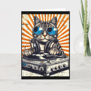 Kat Dj Hoofdtelefoon Draaitafel Vintage Muziek Edm Kaart
