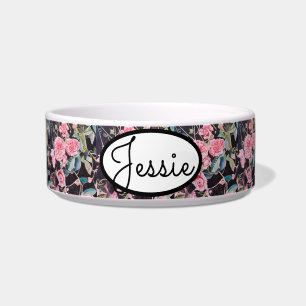 Kat Dog Shabby Floral Roos Rozen Roze huisgenaam Voerbakje