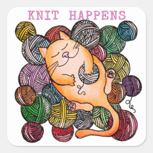 Kat Doodle Knit gebeurt persoonlijke Stickers