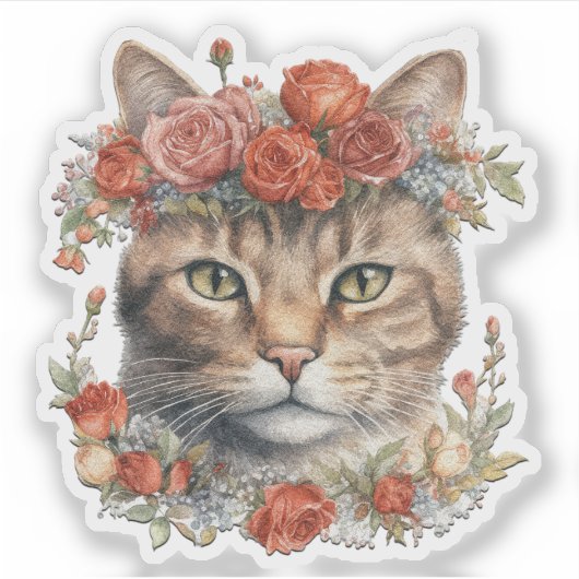 Kat draagt bloemen op zijn hoofd Valentijn Sticker (Voorkant)