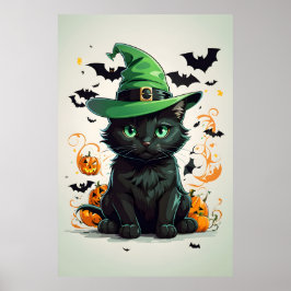 Kat draagt Halloween Petten Poster