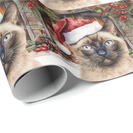 Kat draagt kerstmuts voor kerstfeest cadeaupapier (Rol Hoek)