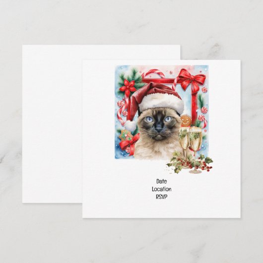 Kat draagt kerstmuts voor kerstfeest save the date (Voorkant / Achterkant)