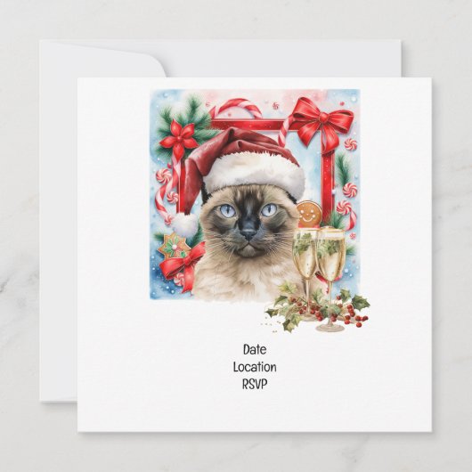 Kat draagt kerstmuts voor kerstfeest save the date (Voorkant)