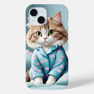 Kat draagt pyjama iPhone 15 case