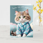 Kat draagt pyjama dank u kaart (Gele Bloem)
