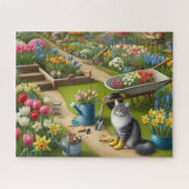 Kat draagt tuinlaarzen Bloemen Legpuzzel (Horizontaal)
