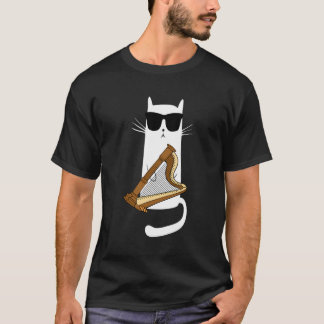 Kat draagt zonnebril spelen harp t-shirt