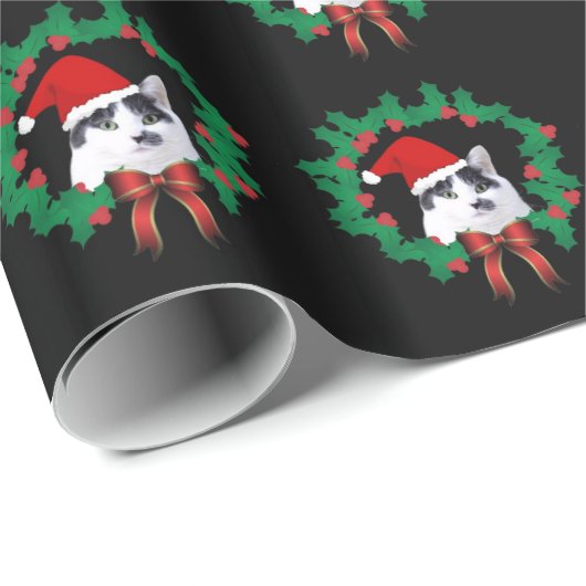Kat Dragen Santa Hat Schattige Kerstpatroon Cadeaupapier (Rol Hoek)