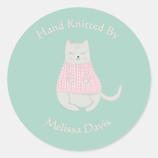 Kat Dragen Sweater Gepersonaliseerd Gebreid door Ronde Sticker (Voorkant)