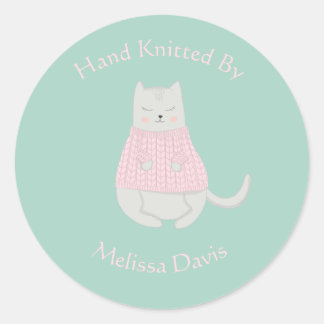 Kat Dragen Sweater Gepersonaliseerd Gebreid door Ronde Sticker