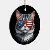 Kat Dragen Zonnebril Amerikaanse Vlag 4th van Juli Keramisch Ornament (Rechts)