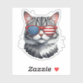 Kat Dragen Zonnebril Amerikaanse Vlag 4th van Juli Sticker (Vel)