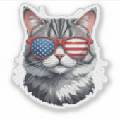 Kat Dragen Zonnebril Amerikaanse Vlag 4th van Juli Sticker (Voorkant)