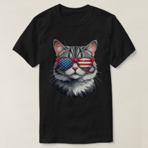 Kat Dragen Zonnebril Amerikaanse Vlag 4th van Juli T-shirt