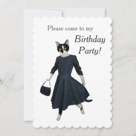 Kat Dress Birthday Party Invitation Kaart