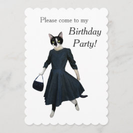 Kat Dress Birthday Party Invitation Kaart