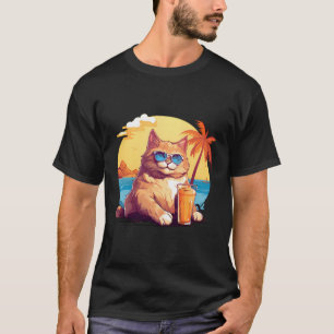 Kat Drink Bier bij Beach Design Zomervakantie T-shirt