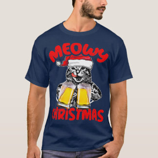 Kat Drink bier Funny Santa Hat kerstcadeau T-shirt