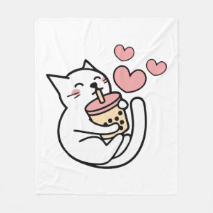 Kat Drink Boba Milk kitten Fleece Deken