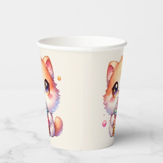 Kat Drink Boba Schattige Bubble Tea Party Papieren Bekers (Rechts)