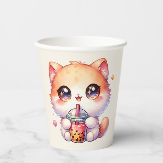 Kat Drink Boba Schattige Bubble Tea Party Papieren Bekers (Voorkant)