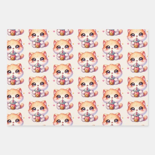 Kat Drink Boba Schattigee Bubble Tea Inpakpapier Vel (Voorkant 2)