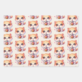 Kat Drink Boba Schattigee Bubble Tea Inpakpapier Vel