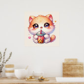 Kat Drink Boba Schattigee Bubble Tea Poster (Keuken)