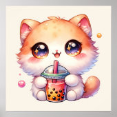 Kat Drink Boba Schattigee Bubble Tea Poster (Voorkant)